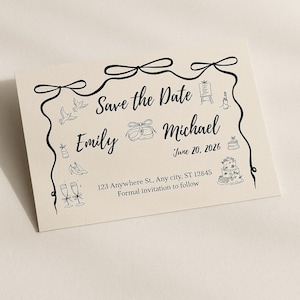 Save the Date Hochzeitspostkarte - Druckbare digitale Einladung - Schwarzweiße elegante Line Art - Everbloomi