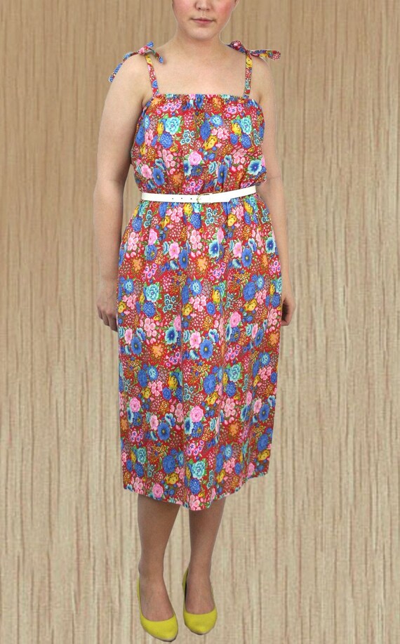 Items similar to Vintage 70s Style Red Floral Sundress on Etsy
