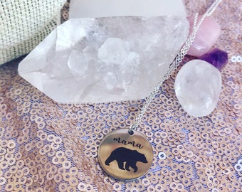 Mama Bear Charm Necklace, Mother's Day Jewelry Gift, Bear Pendant Necklace, Family Necklace, Gift for Mom