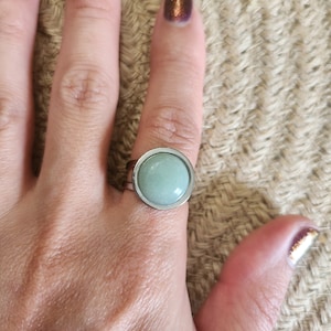 Jade Stone Silver Ring: Minimalist Adjustable Band