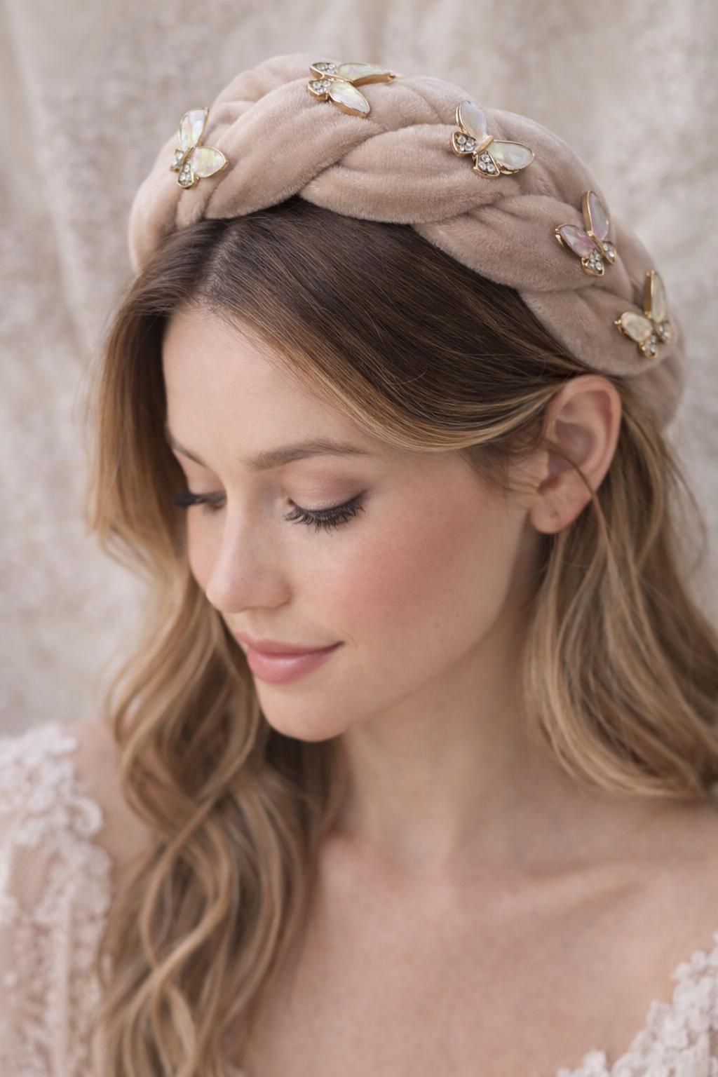 Elegant Velvet Butterfly Headband | Pastel Crystal  display picture 2