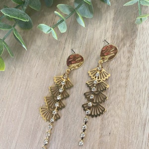 Dazzling Crystal Beaded Earrings, Gold Fan Style, Dangle Earrings, Stud Style, Gold Jewelry, Unique Gift