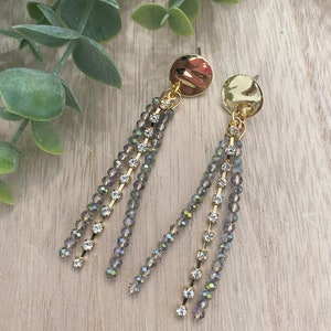 Dazzling Neutral Crystal Beaded Earrings, Dangle Earrings, Stud Style, Gold Jewelry, Unique Gift