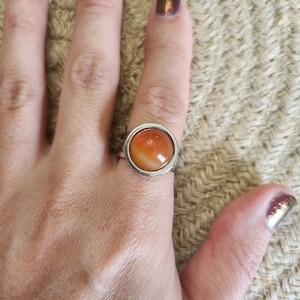 Carnelian Stone Silver Ring, Adjustable Band, Minimalist Jewelry, Everyday Wear, Gift for Her