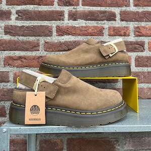 Dr. Martens Laketen fur lined mules - buttersoft nubuck - khaki