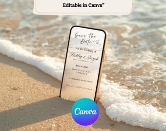 Strandhochzeit Save the Date Vorlage • Canva Bearbeitbar (Digitaler Download)