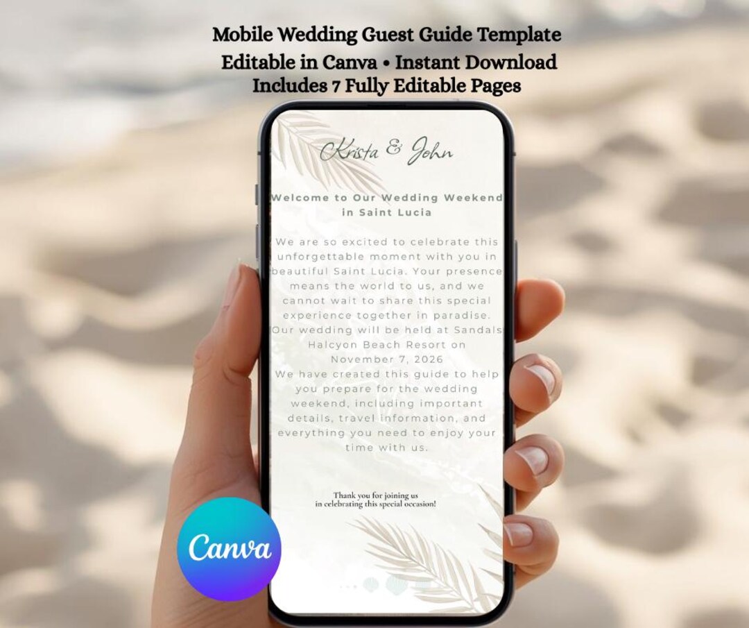 Destination Wedding Mobile Guest Guide, Beach Wedding Itinerary ...