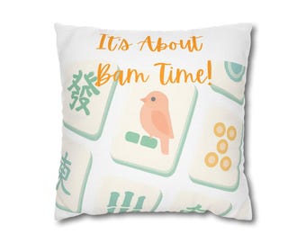 Mahjong Bird Print Pillowcase | Square Pillowcase, 'It's About Bam Time'