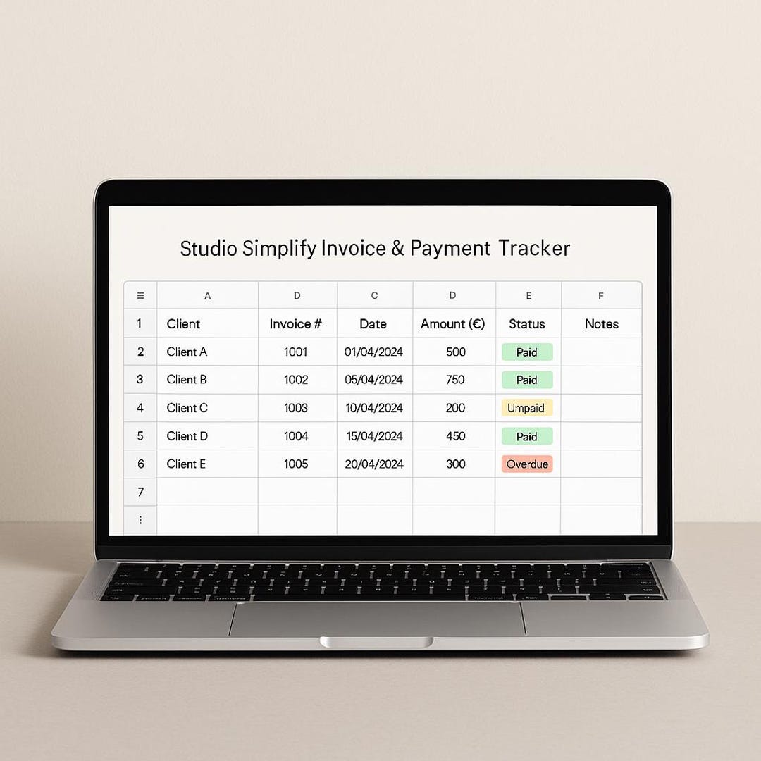 Studio Simplify | Invoice & Payment Tracker (editable Google Sheet) - Etsy