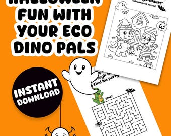 Halloween Activity Pack: Dino Puzzles, Colouring Pages (PDF Download A4 Size, Ages 3-8)