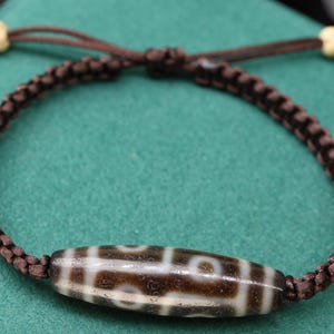 Authentique bracelet de perles Dzi à 6 oeillets - Véritable agate tibétaine pour la sagesse et la protection