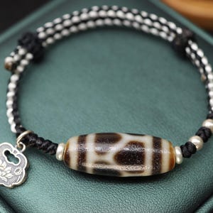 Perle Dzi sacrée au dos d'une tortue du Tibet – Un talisman d'intercession divine en agate naturelle brune et beige