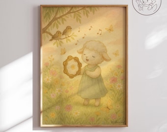 Cute Lamb Watercolor Nursery Print Cosy Whimsical Animal Wall Art Storybook Baby Room Decor Instant Digital Download Lamb Illustration P19