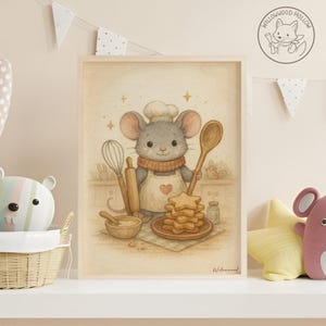 Cute Nursery Room Watercolor Art Print Toddlers Room Storybook Mouse Illustration Cozy Kids Room Wall Art Decor Instant Digital Download P17