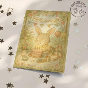A4 Bunny Birthday Card Instant Digital Download Toddler Birthday Card Whimsical Watercolor Printable Cute Storybook Bunny Character Design