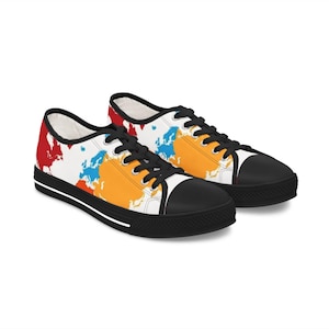 Baskets basses chics pour femmes à la mode - Chaussures confortables au quotidien - Carte du monde
