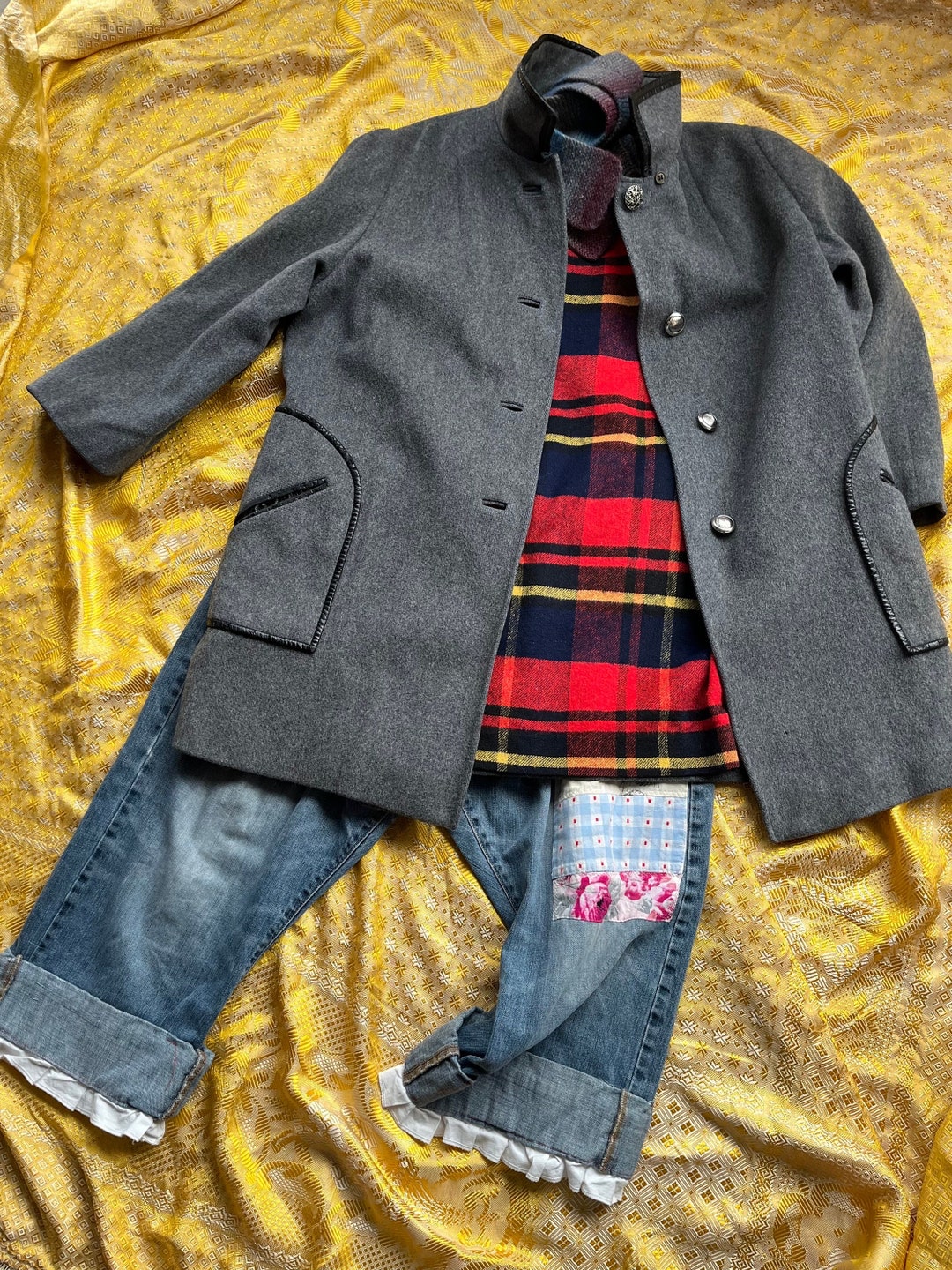 2X Grey Wool Car Coatmod Vintage Retro 5060s Womens Winter Coatplaid