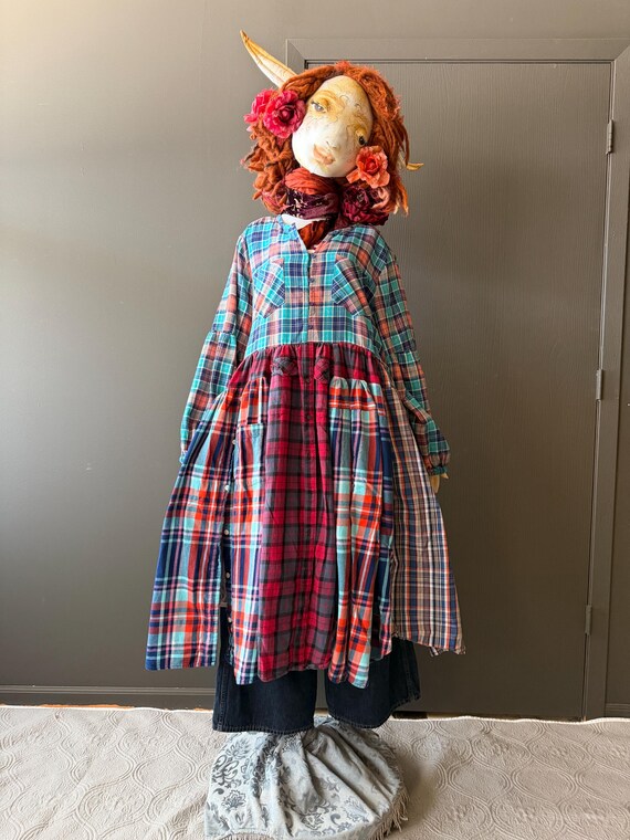boho plaid dress XL Multicolor Shirtdress-shabby Chic Tunic Dress-boho-up Cycled Recycled Raggandbone Shop Toddler Dress Size 2T, zwarte strandjurk Dont miss out—make it SIZE:US10
