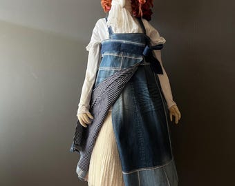 M/L Rustic Denim Jumper Wrap Dress-Recycled Denim Bib Dress-Patchwork Denim-Raggandbone Shop