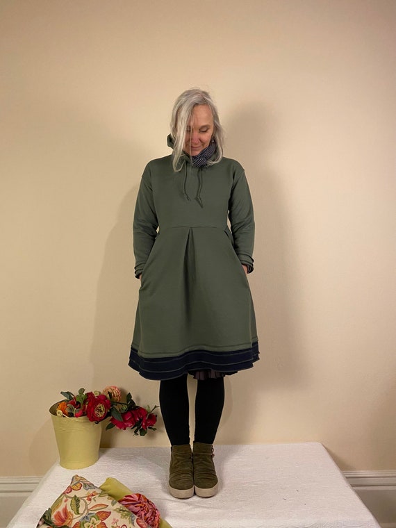 S-3X Olive Green Hooded Long Sweatshirt Dress-athleisure Wear Fleece Ruffle  Skirted Sweatshirt Dress-raggandbone Shop-sz: Made as Ordered - Etsy