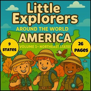 Little Explorers Around The World America Vol 1 Northeast States Coloring Book | 26 Pages | 9 States Educational Geography Kids PDF Download
