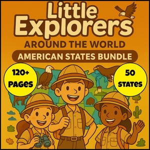 Little Explorers Around The World America Bundle Coloring Book | 120+ Pages All 50 States Educational Geography Kids PDF Download