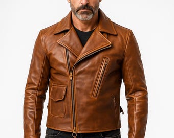Chaqueta de motociclista vintage de ante marrón desgastado: estilo motociclista retro hecho a mano