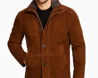Handmade Brown Suede Leather Jacket: Men's Western Cowboy Coat