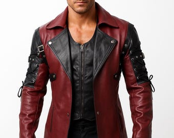 Men's Steampunk Gothic Trench Coat: Real or Faux Leather Cosplay Jacket