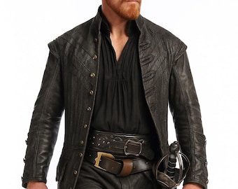 Men's Pirate Captain Coat: Real or Faux Leather, Vintage Cosplay