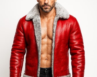 Santa Shearling Leather Jacket | Fur-Lined Winter Costume