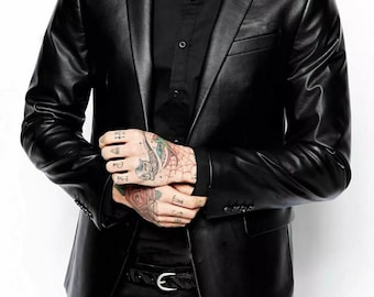 Men's Black Lambskin Leather Blazer: Slim Fit Retro Motorcycle Jacket