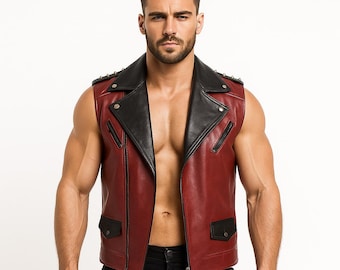 Gothic Biker Leather Vest: Men's Cosplay Streetwear