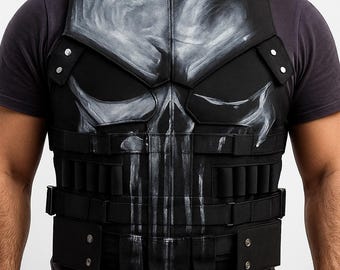Men's Black Leather Biker Vest: Handmade Gothic Waistcoat Costume