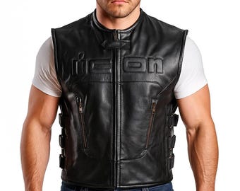 Men's Skull Motorcycle Vest: Biker Club Leather Riding Gear