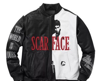 Al Pacino Scarface Jacket | Tony Montana Coat for Men | Real Leather & Faux Leather | Vintage Mafia Movie Style Gift for Him