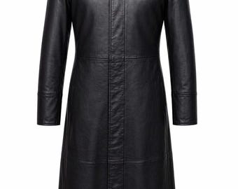 Abrigo largo de cuero negro para hombre estilo Matrix, gabardina Neo Thomas Anderson, chaqueta larga gótica inspirada en Tom