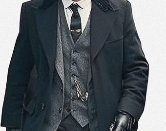 Herren Peaky Blinders Thomas Shelby Schwarzer Wollmantel Cillian Murphy Fashion Trenchcoat