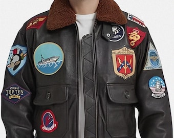 Herren Classic Aviator USAAF G1 Bomberjacke - Flying Pilot Lederjacke mit abnehmbarem Pelzkragen in Dunkelbraun