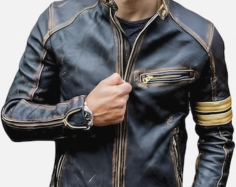 Distressed Café Racer Schwarze Lederjacke Herren - Echte Lammleder Biker Style Herren Vintage Motorradjacke