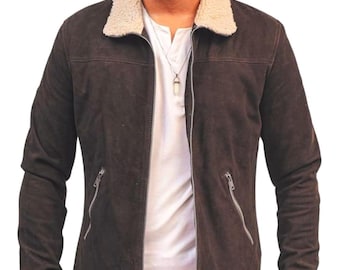 Herren Andrew Lincoln Walking Rick Grimes Murder Dead Wildleder Leder Motorrad Bikerjacke mit Pelzkragen