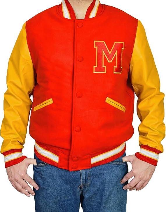 Thriller MJ Jacket - Michael Red Wool Yellow Leather Varsity