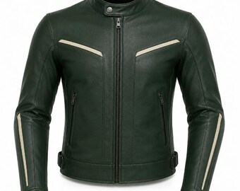 Men's Motorcycle Leather Racing Jacket, Minimalist Biker Jacket, Forest Green Leather Jacket, Cafe Racer Jacket, Genuine Leather Coat
