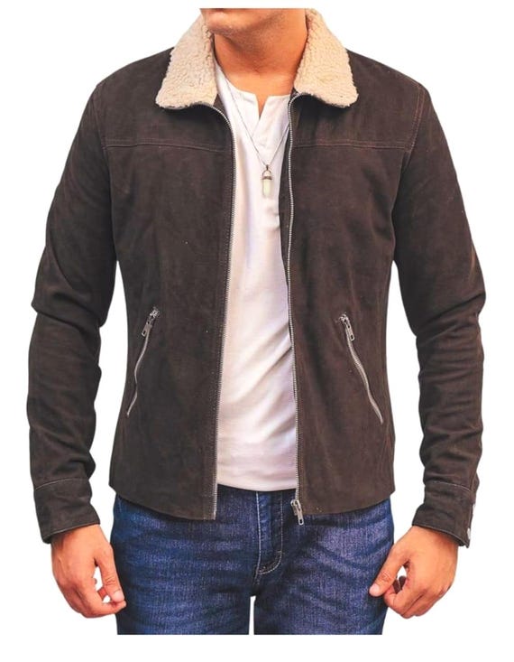 名作‼️RickOwensmoutonleather jacketdrkshdw Men's Andrew Lincoln Walking Rick Grimes Murder Dead Suede Leather