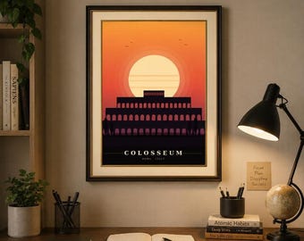 Colosseum Wall Art Printable, Rome Italy Poster, Travel Decor, Vintage Sunset Digital, Roman Architecture Art, Non Editable JPG, PDF