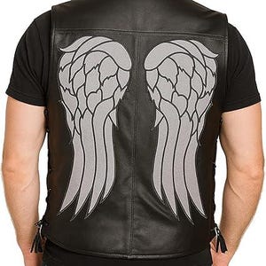 Mens Motorcycle Angel Wings Vest Black Biker Leather Halloween Costume Daryl Dixon Vest Jacket