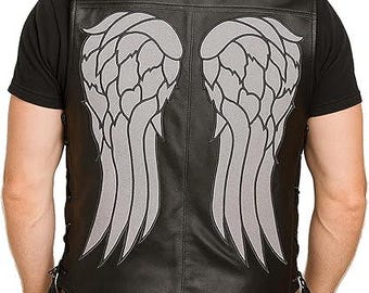 Herren Motorrad Engelsflügel Weste Schwarz Biker Leder Halloween Kostüm Daryl Dixon Weste Jacke