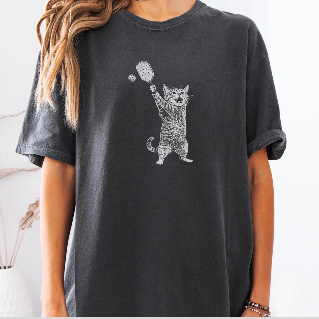 Vintage Pickleball Cat T-Shirt, Garment-Dyed Cotton Tee
