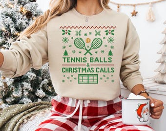 Christmas Tennis Sweatshirt, Funny Ugly Holiday Sweater