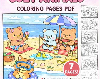 Kawaii Coloring Pages for Kids – Summer Beach Coloring Book Printable PDF | Cute Animal Activities to Print and Color